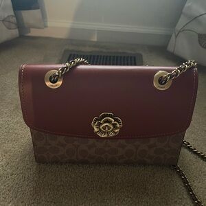 Coach Maroon and Tan Shoulder Bag